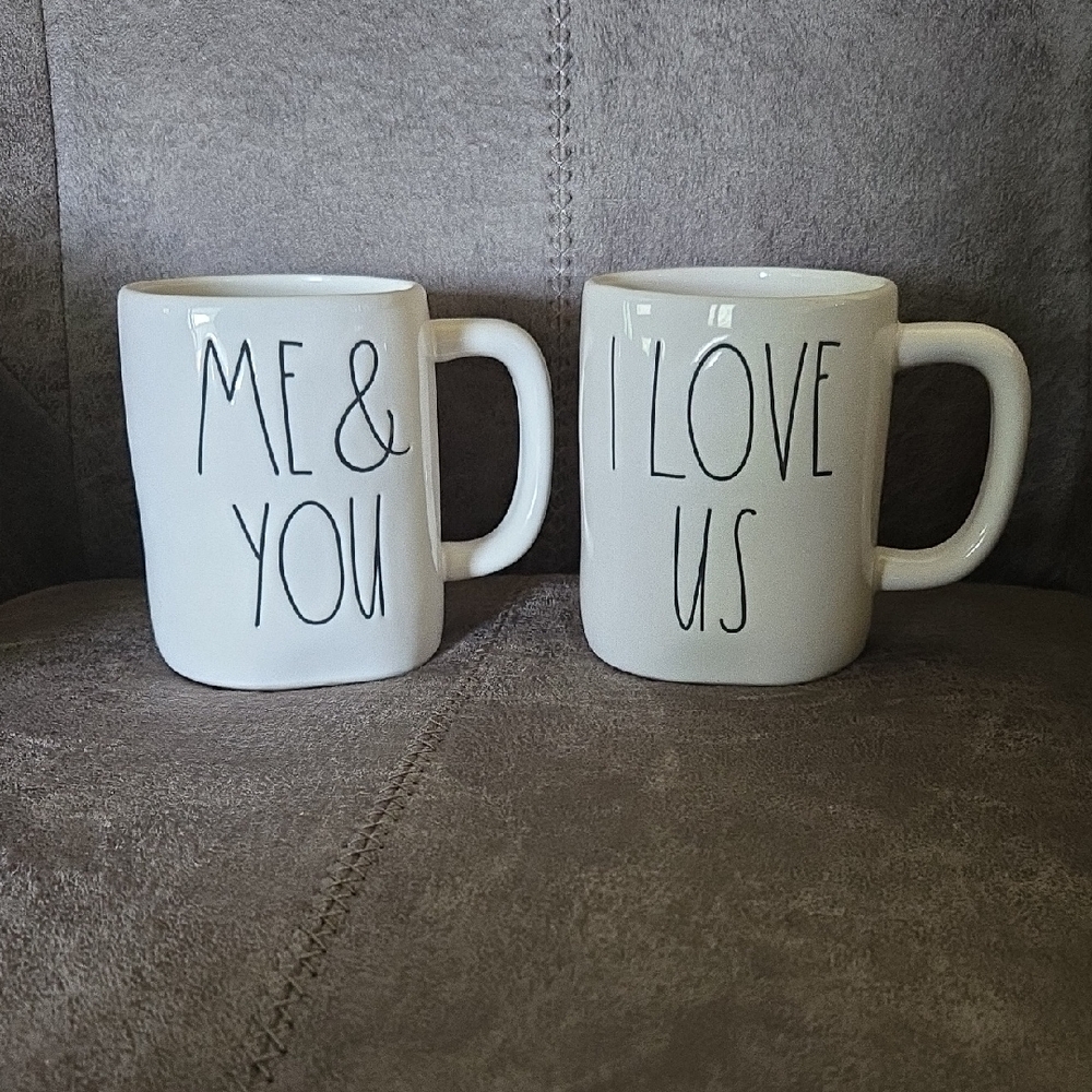 Rae Dunn White Ceramic Mugs Set Me & Love Us